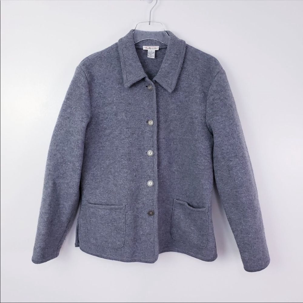 Vintage Talbots 100% Wool Shacket Sweater Jacket Gray Small
